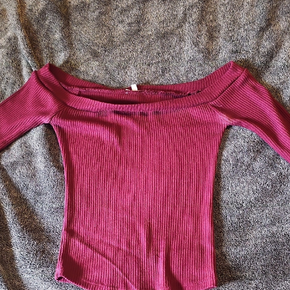 Charlotte Russe Wine Off-Shoulder Sweater